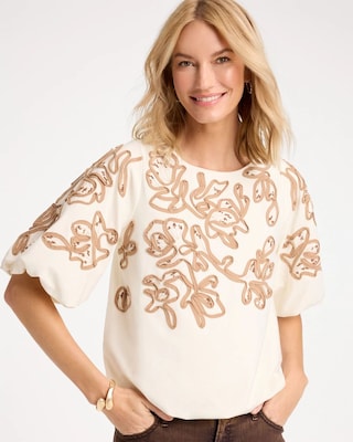 Soutache Soft-Stretch Bubble Hem Top | Chico's
